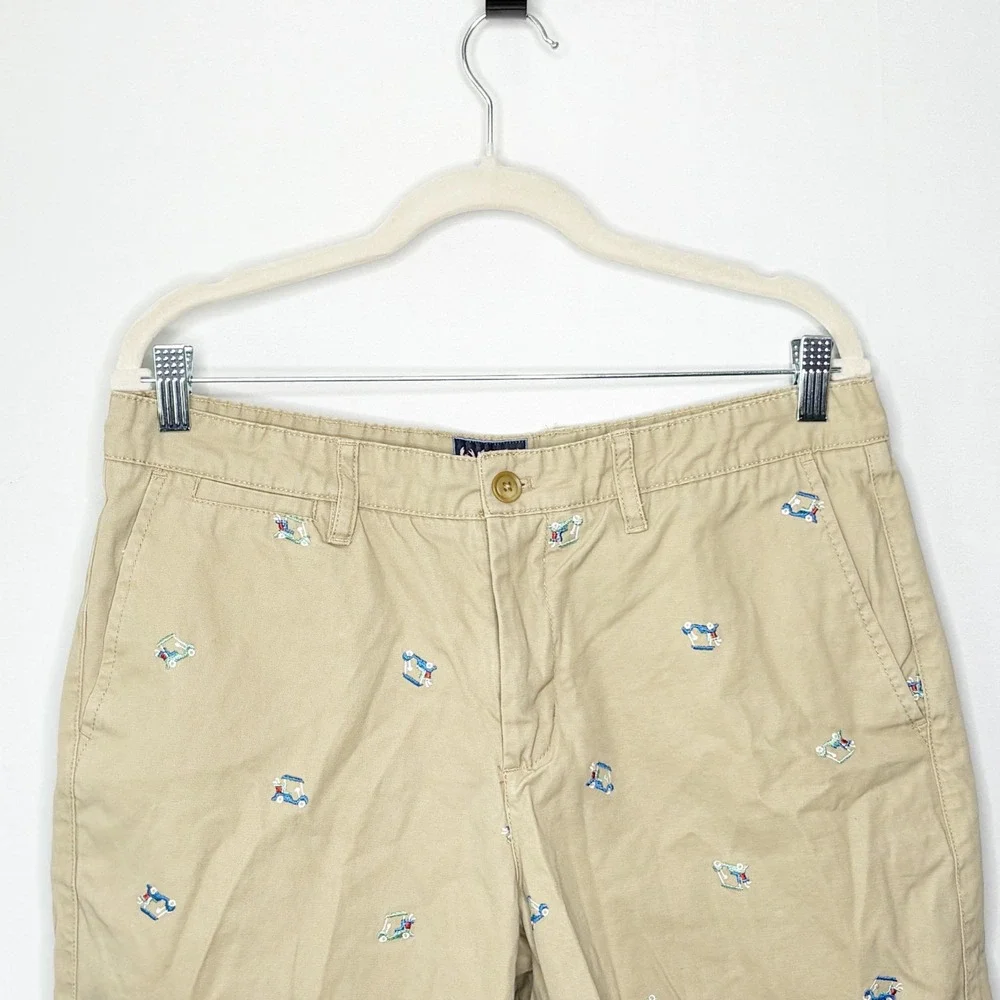 Charleston Threads Mens 34 Khaki Chino Shorts Golf Cart Embroidered Cotton